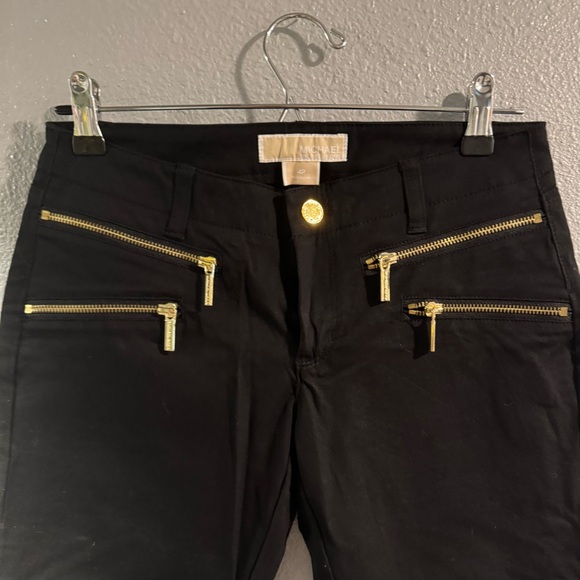 MICHAEL Michael Kors Black Skinny Cropped Ankle Pants with Gold Zippers - Picture 2 of 5